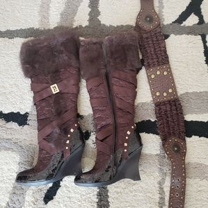 Vintage Baby Phat Faux fur knee boots. Size 7